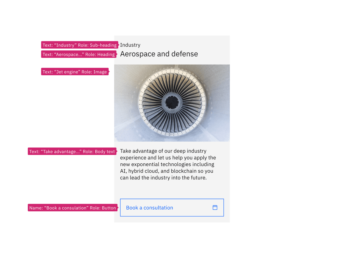 Example shows labeling annotation of a non-interactive tile with interactive
elements