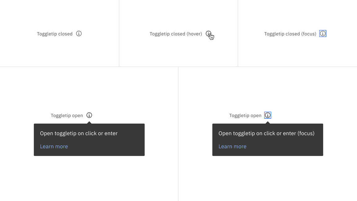 Toggletip closed and open states